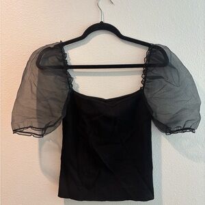 Elegant Black Puff Sleeve Top
